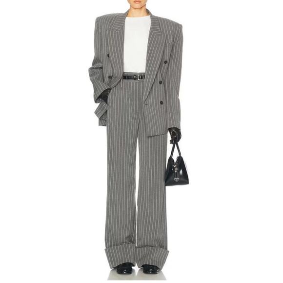NOT FOR SALE Helsa Pinstripe Cuffed Trousers Pants •• Grey $298 Reformation Fr - Picture 7 of 16